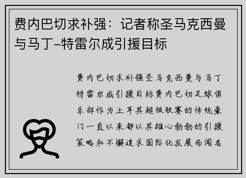 费内巴切求补强：记者称圣马克西曼与马丁-特雷尔成引援目标